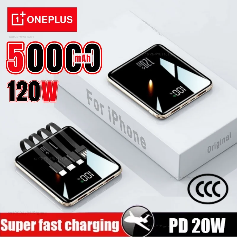 

Oneplus 500000 мАч Ультратонкое портативное зарядное устройство со встроенным кабелем Супер быстрая зарядка Power Bank подходит для IPhone Samsung