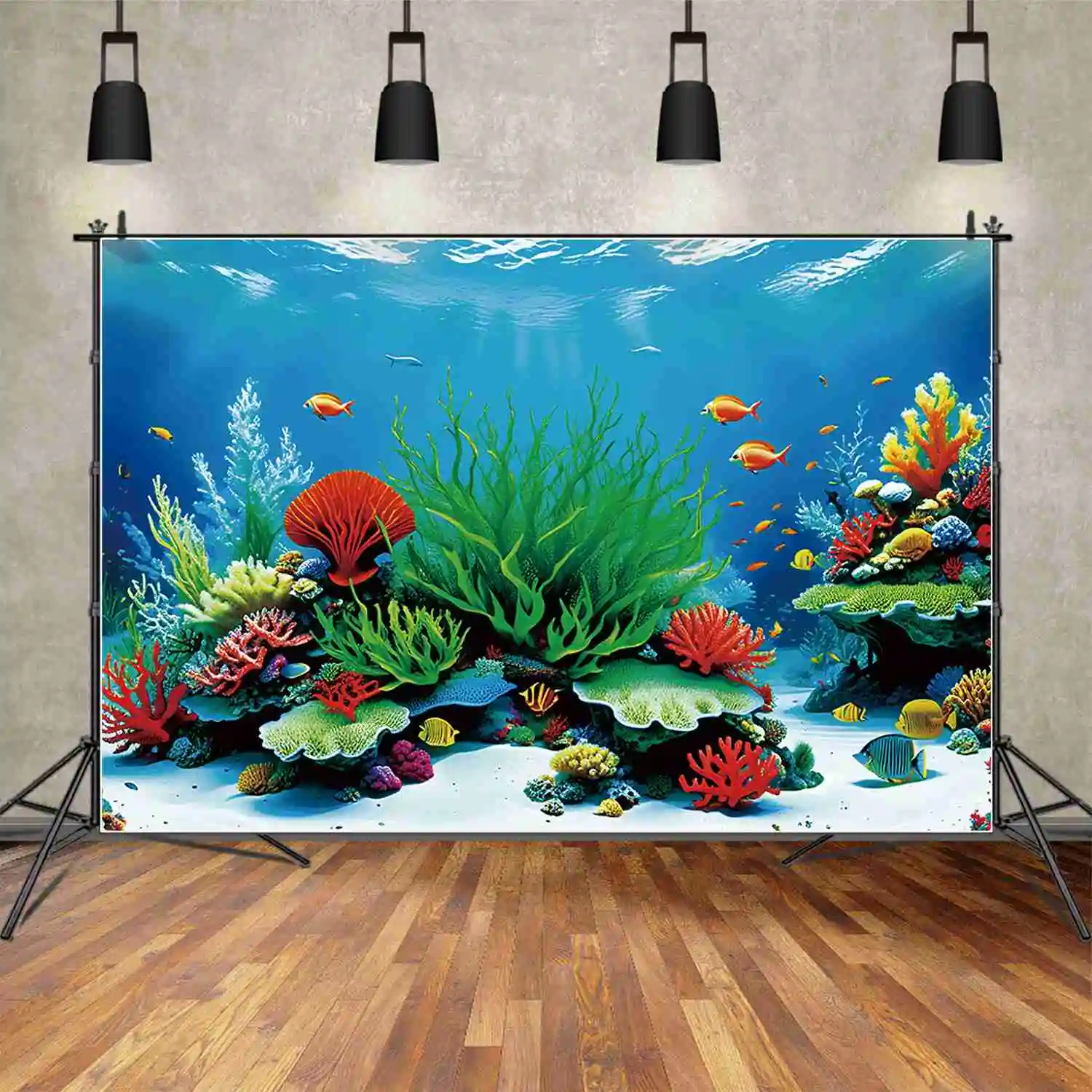 MOON.QG Summer Undersea Birthday fondali ragazza Red Coral Grass Wall Aquarium Background decorazione personalizzata per feste puntelli per fotochiamate