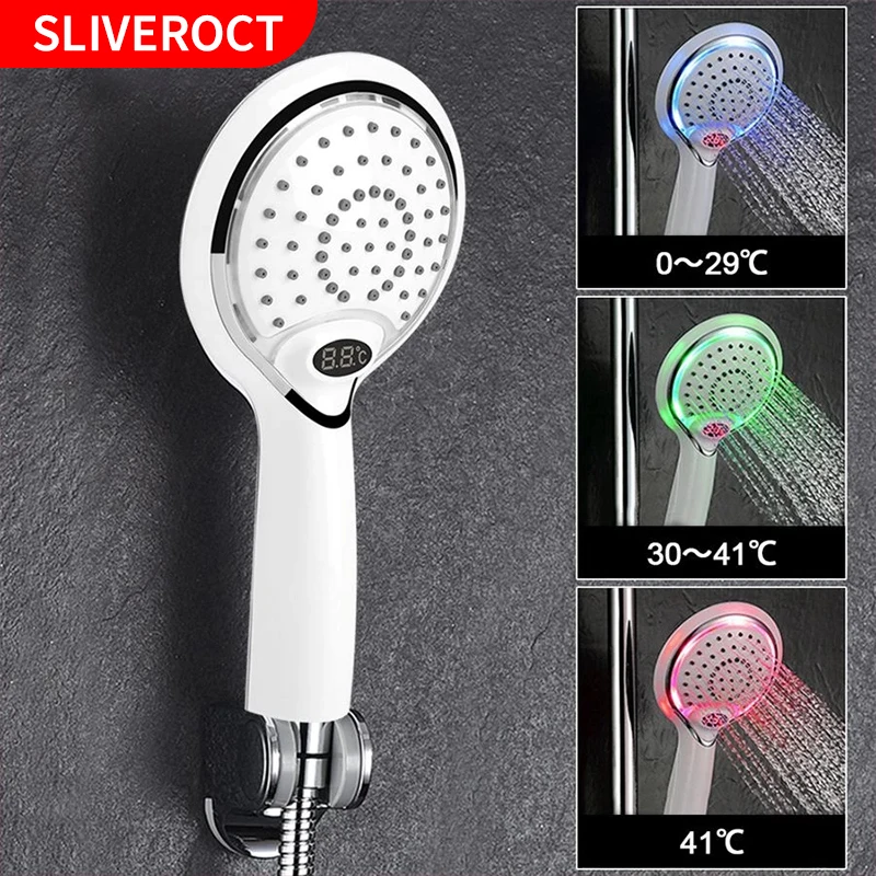 

LED Shower Head Digital Sensor Temperature Control 3 Colors Spraying Rain Water Saving High Pressure Bathroom Large Showerhead