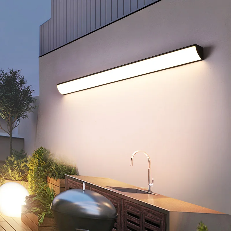 Black Outdoor Long Strip Wall Lamp waterproof IP65 LED Wall Light For Courtyard Background Garden Villa Porch Sconce Lighting