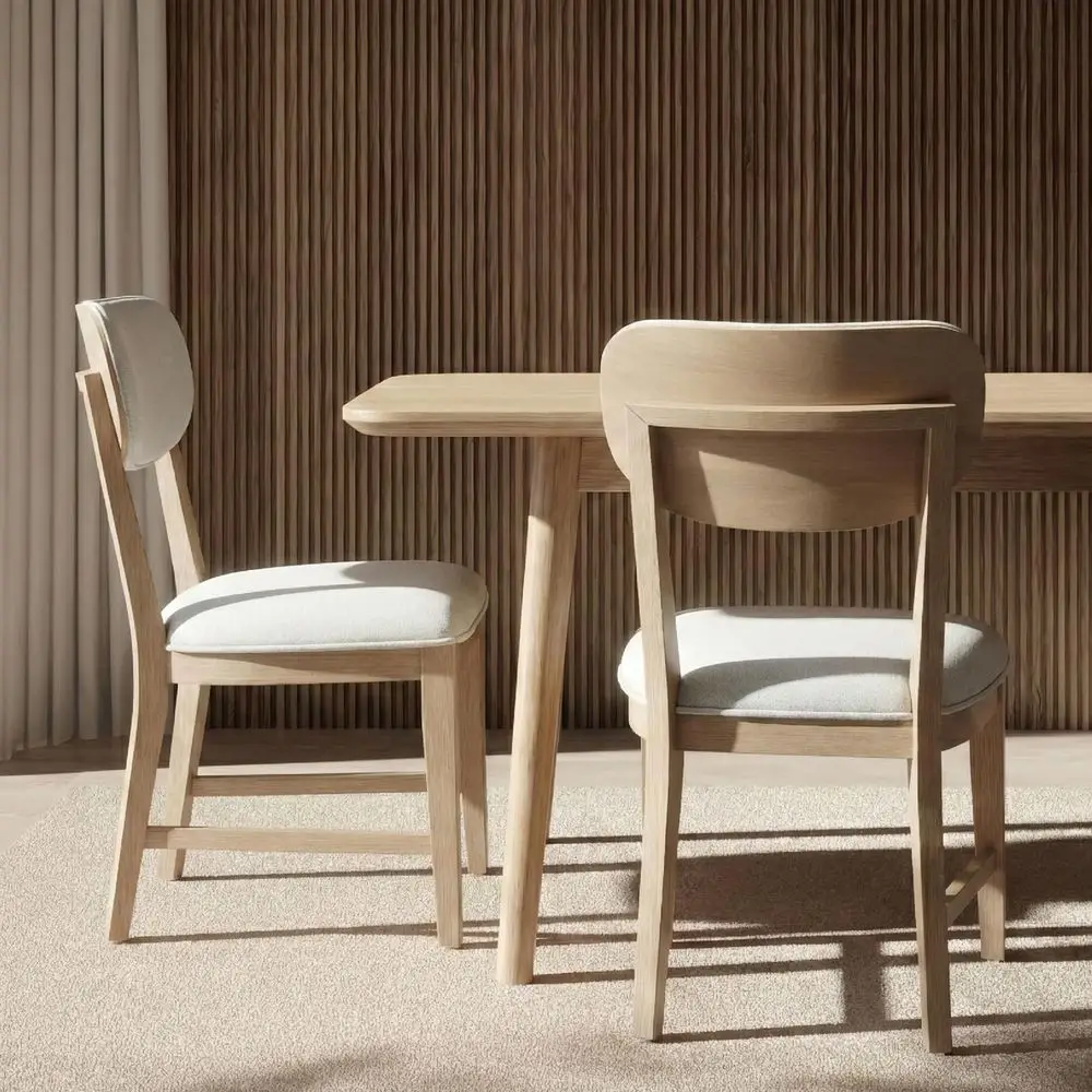 

Solid Wood 2-Piece Dining Chair Set, Modern Upholstered Cushioned Seats, Natural Finish