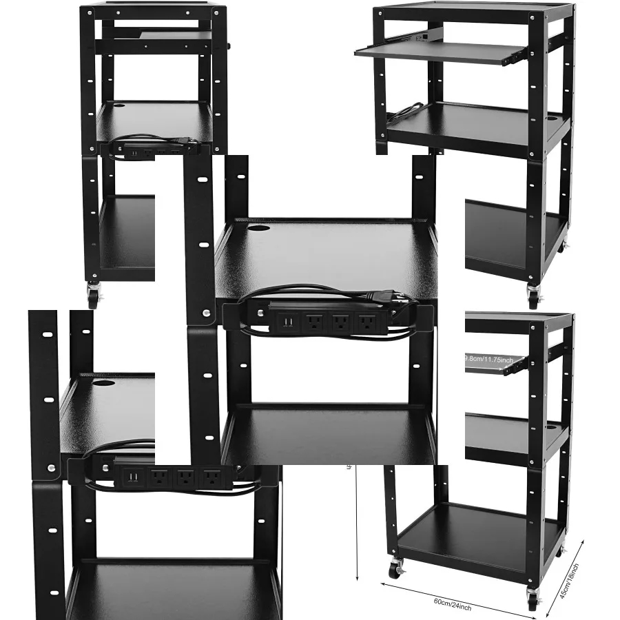 AV Presentation Cart Stand for Video Projector, Mobile Computer Workstation Carts with Adjustable Shelves, Metal Construction R
