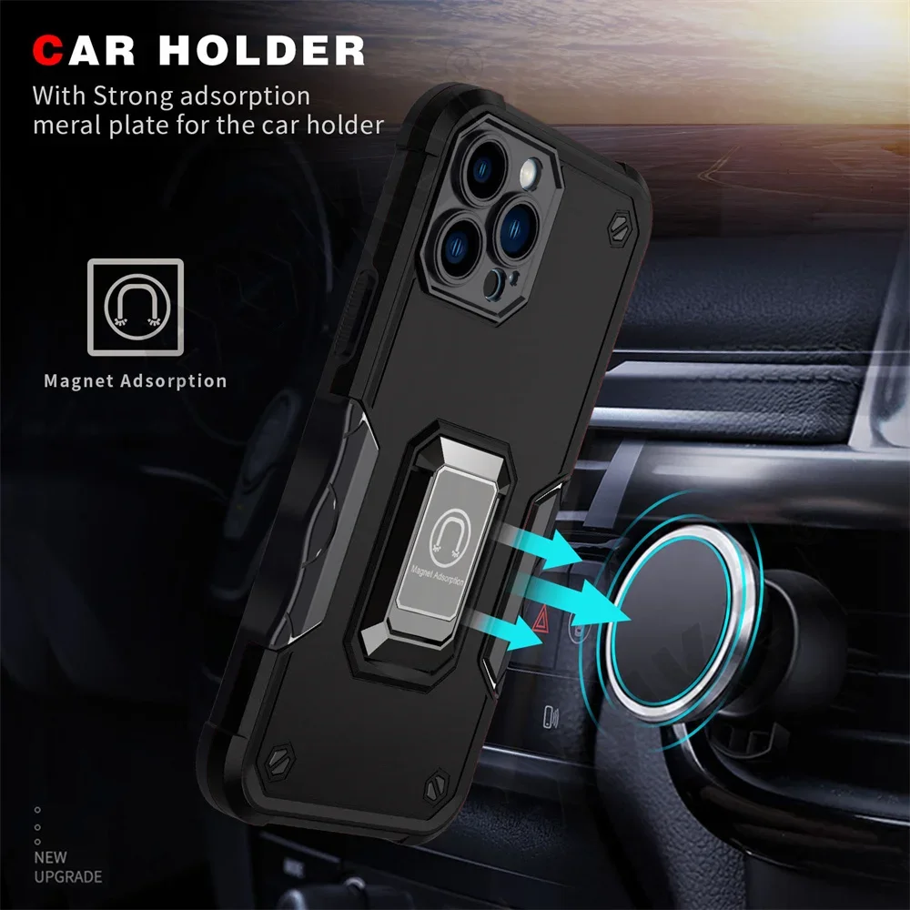 Case For iPhone 16 Pro Max 16 Plus 15 Pro 15 14 13 12 11 Shockproof Camera Protective Kickstand Holder Built-in Magnetic Covers