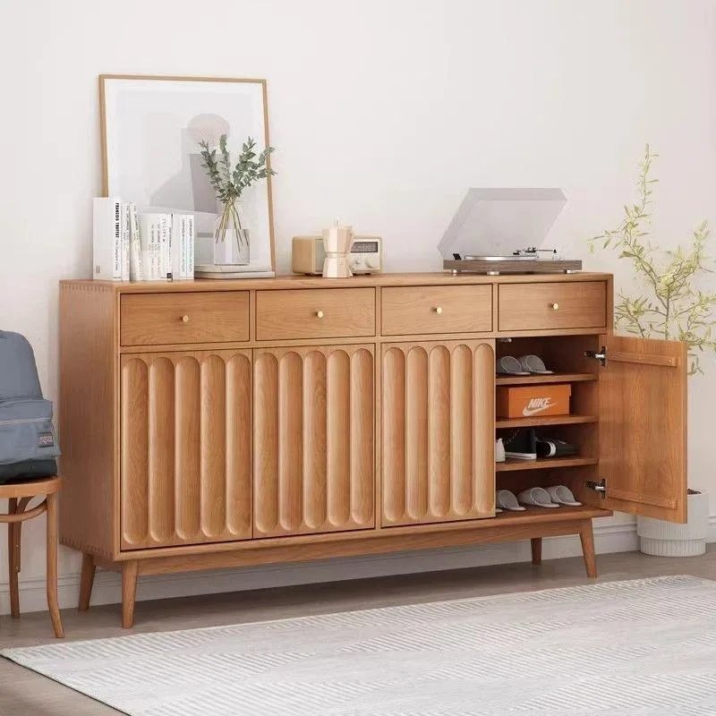 Solid wood shoe cabinet, household entrance hall, entrance cabinet, large-capacity cherry living room, balcony, multi-layer stor