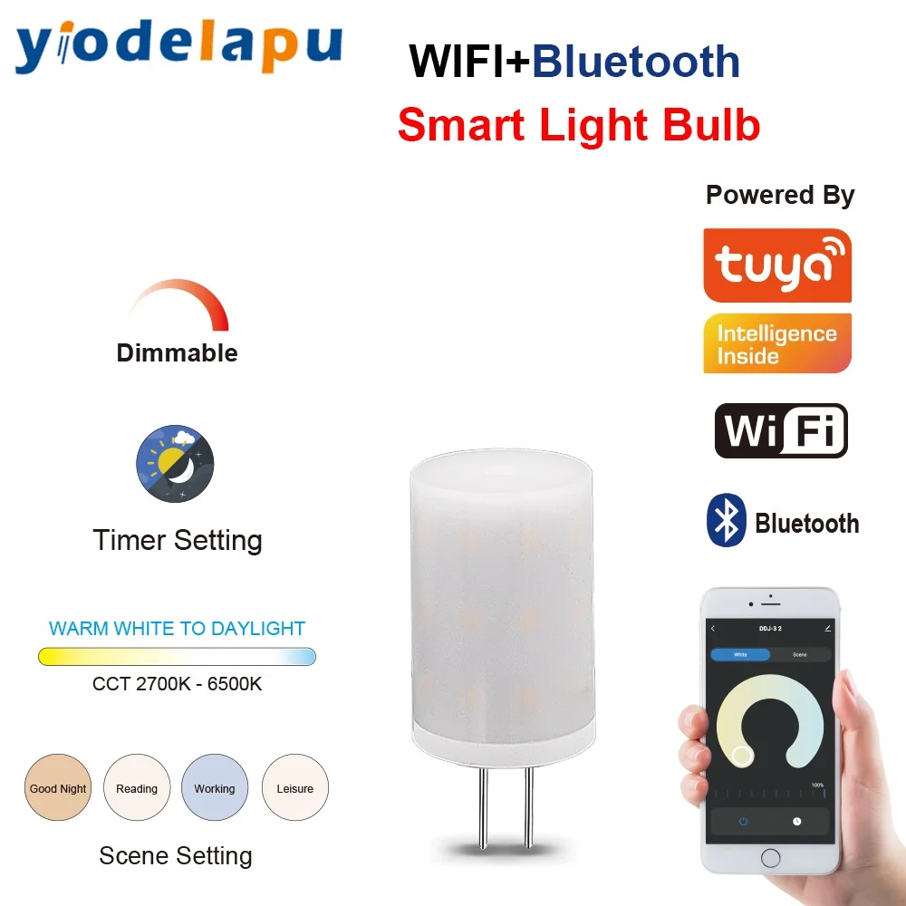 Bombilla LED inteligente Tuya G9, luz regulable de 2700K-6500K, G9, WiFi, 6W, 230V, compatible con Alexa y Google Home, Control por voz, 1 unidad