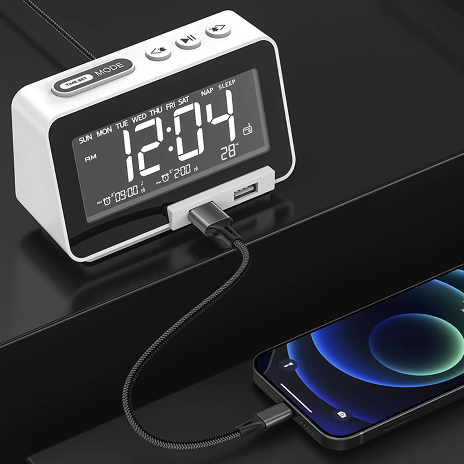

Wireless Speaker Bluetooth Multifunctional Desktop Clock Time Temperature Weekday Display 2 Timer for Bedroom Dorm Living Room