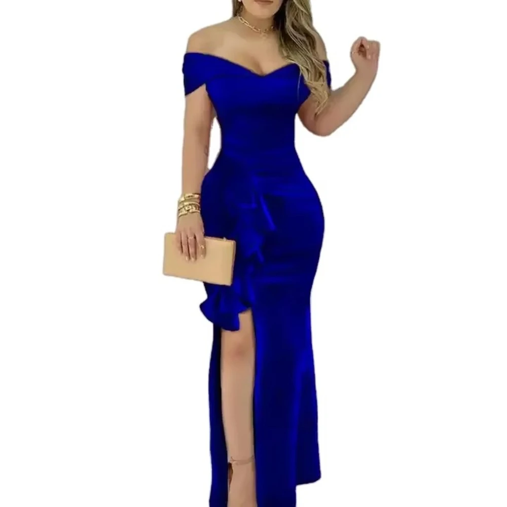 فساتين لحضور الحفلات الموسيقية الفاخرة المكشكشة على شكل حرف v بدون أكتاف فستان طويل رائع عالي الجودة للحفلات المسائية للنساء حسب الطلب