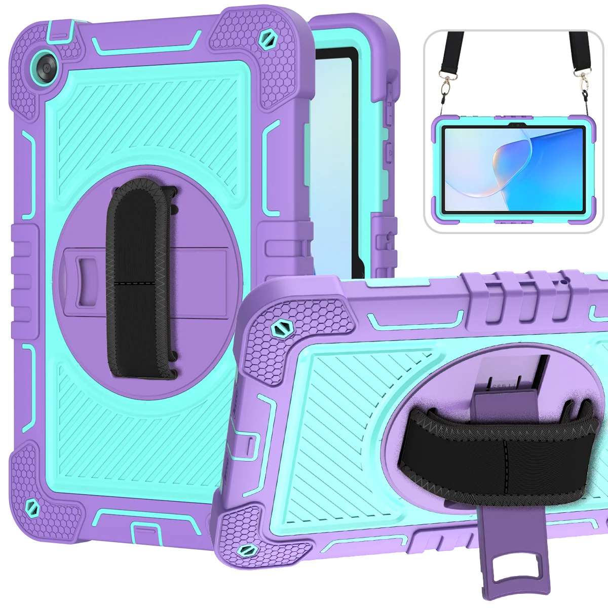 Гибридный чехол с вращающейся на 360° подставкой для Huawei MatePad SE 10,4 2023, AGS5-AL00 AGS5-W00, силиконовый + защитный чехол из ПК с плечевым ремнем Гибридный чехол с вращающейся на 360° подставкой для Huawei MatePad SE 10,4 2023, AGS5-AL00 AGS5-W00, силиконовый + защитный чехол из ПК с плечевым ремнем