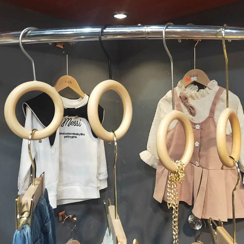 Creative Hangers Wood Circular Ring Scarf Display Tools Clothes Shop Decoration Socks Bags Hanging Rack Clips Combination Hooks