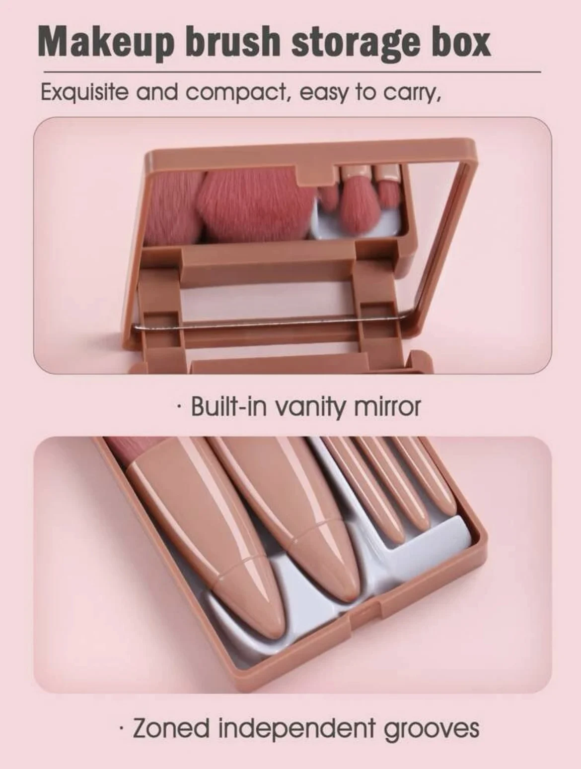 Specchio per trucco portatile con 5 pennelli per trucco Lente d'ingrandimento Tasca per tenere a mano Trucco pieghevole