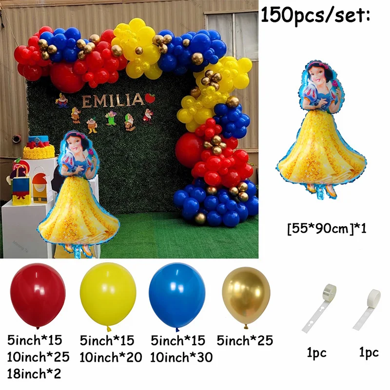 150pcs Disney Snow White Princess Theme Party Balloons Arch Garland Kit Girls 1 2 3th Birthday Party Decors Baby Shower Globos