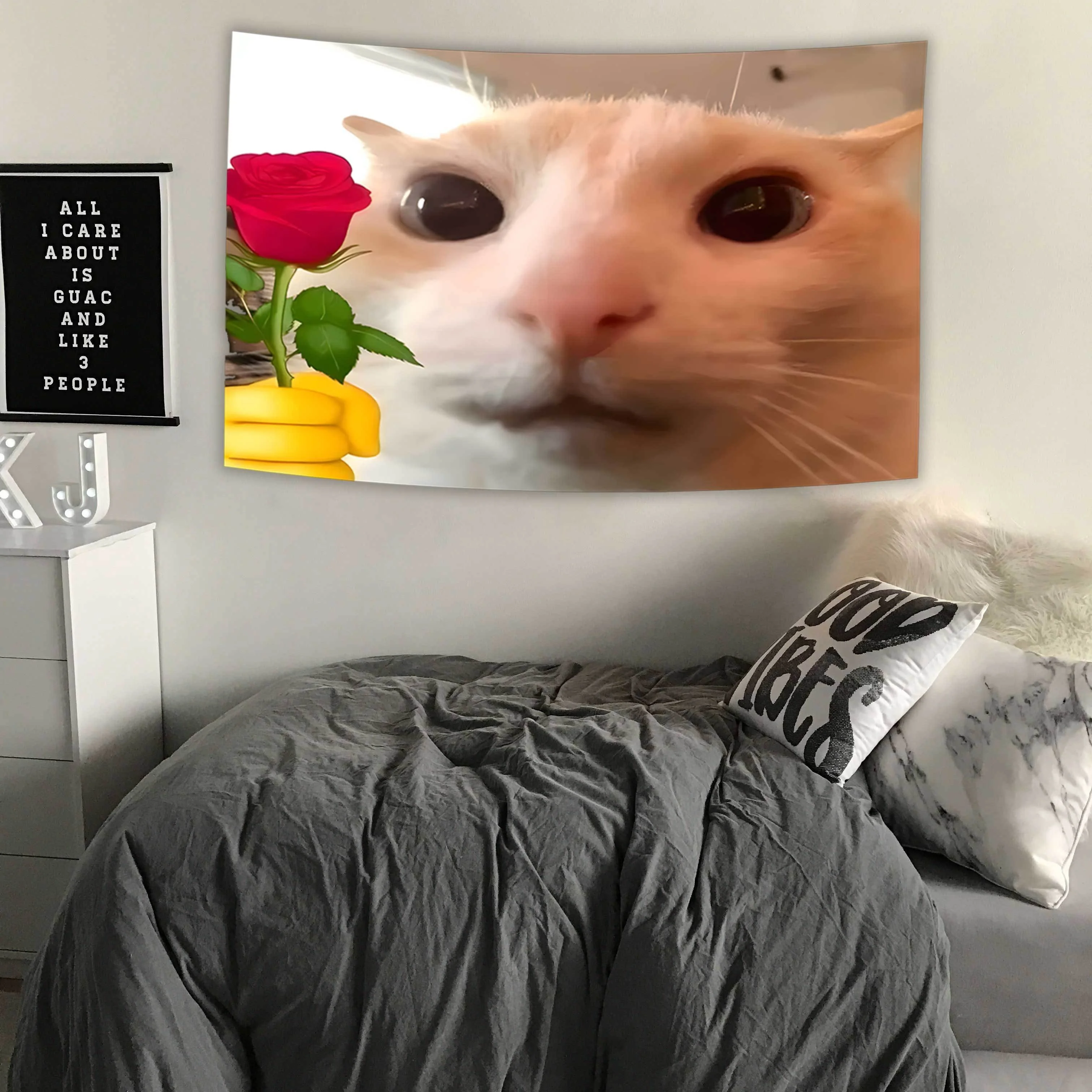 Cute Cat with Flowers Flag Funny Animal Banner for Indoor Decoration, Home Decor, College Dorm Decor, Bedroom Decor, Living Room