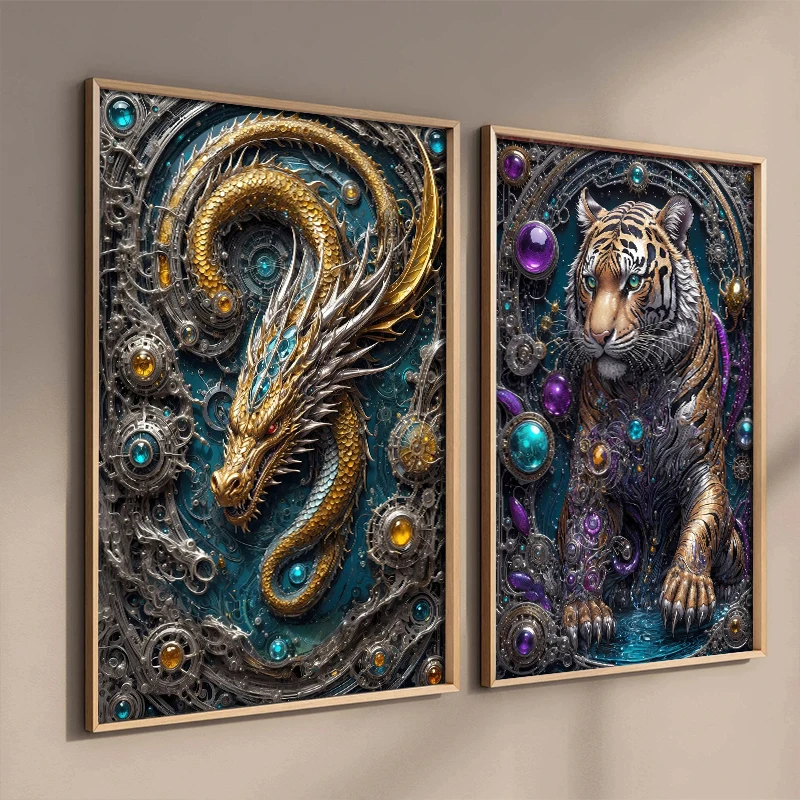 Steampunk Sci Fi Animals Poster Print Canvas Painting Tiger Leopard Dragon Wall Art Picture For Living Room Home Decor Frameless