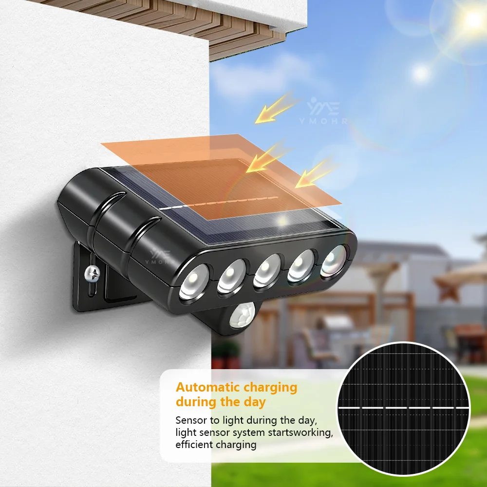Faretti solari da 5 LED da giardino impermeabili IP65 applique da parete luminosità regolabile per l'illuminazione esterna della decorazione del prato del vialetto del cortile
