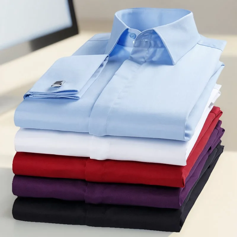 

Мужская рубашка с французскими манжетами, из чистого хлопка, с длинными рукавами, приталенного кроя, со скрытыми пуговицами, высокого качества, для свадьбы