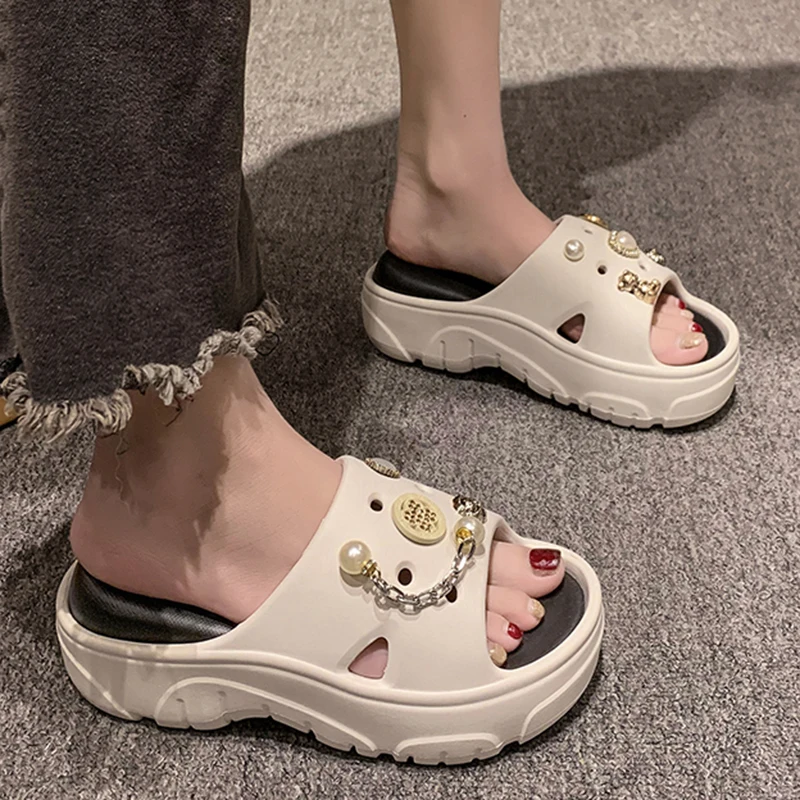 Women Summer Slippers EVA Clogs Shine Decoration Sandals Outdoor Garden Shoes Platform Slides Flip Flops Casual Slippers Female