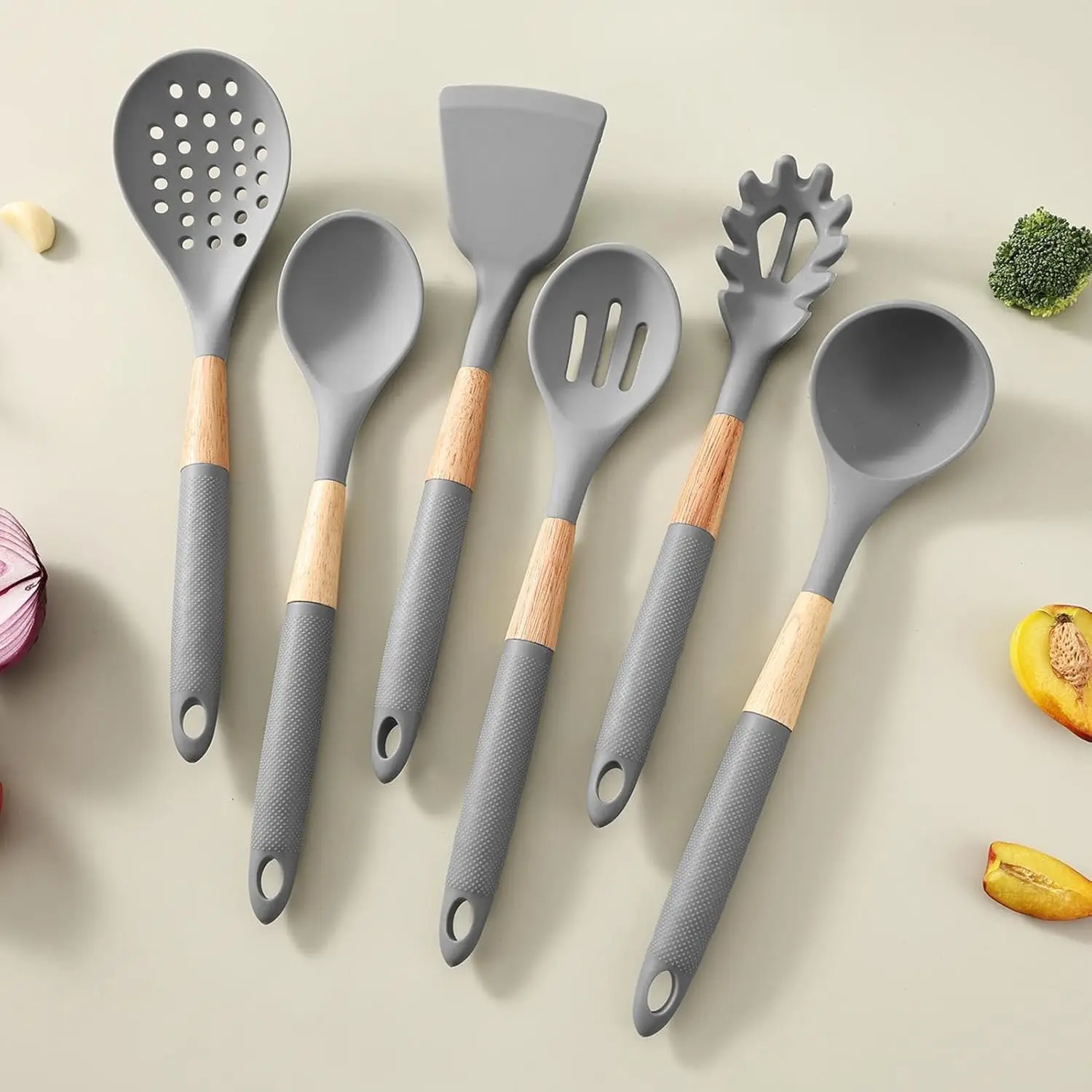 7PCS Kitchen Silicone Utensil Set, Space Saving Dishwasher Safe, Spatula Ladle Spoon Tools, Multi-use for Baking Mixing Meal Pre