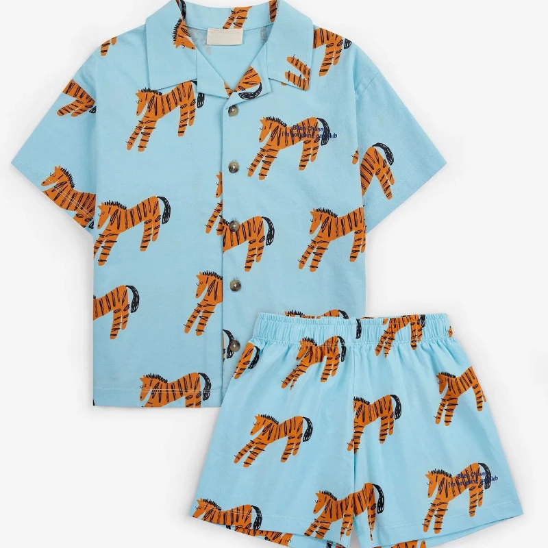 26BC SS Children Shirt Sets New Cartoon Print Boy's Casual Top and Shorts Set Beach Vacation Short-sleeved T-shirt and Shorts