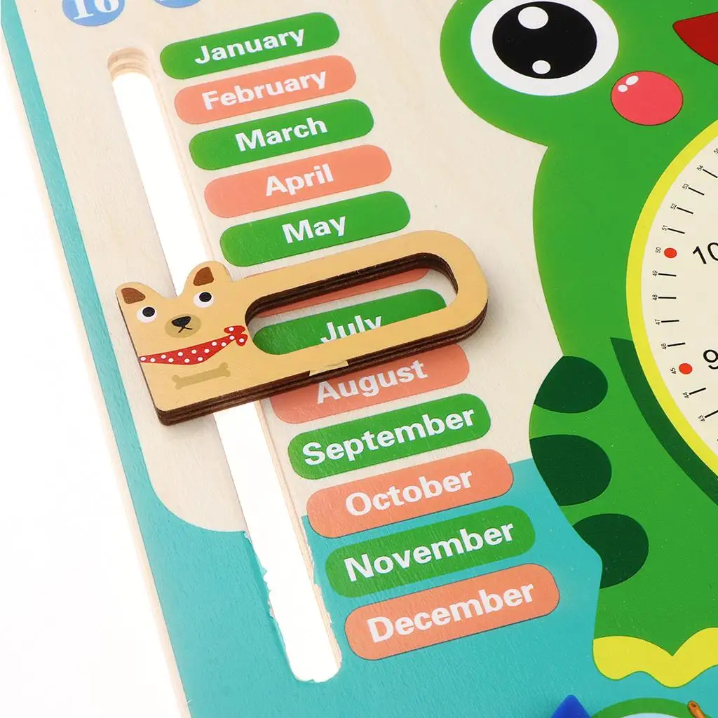 Children Wooden Calendar Clock Toy Multifunctional Time Date Weather Chart for Early Education