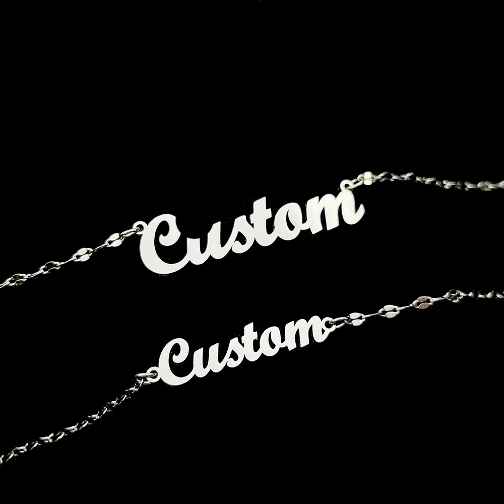 Custom Name Women Stainless Steel Necklaces Bracelets Set Jewelry Personalized Letters Pendant Conjunto Acero Inoxidable Joyeria