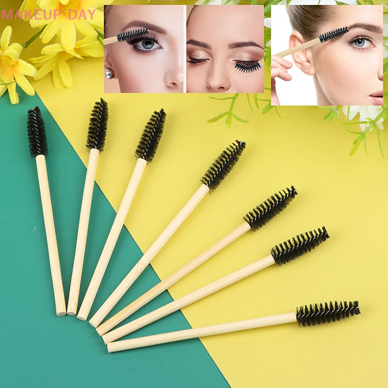 50 Stuks Bamboe Handvat Wimper Borstel Make-Up Borstel Wimper Verlenging Wegwerp Wenkbrauw Borstel Mascara Applicator Make-Up Tool