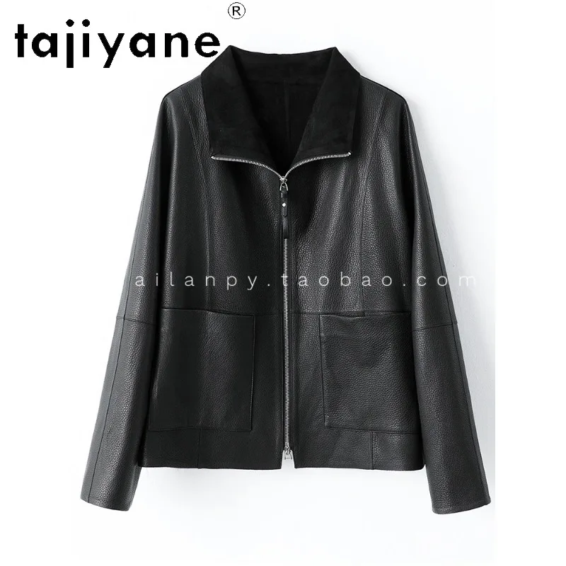 TAJIYANE Top Layer Litchi Grain Goatskin Outerwear Genuine Leather Jacket Women Short Jackets Black Leather Coat 2026 Chaqueta