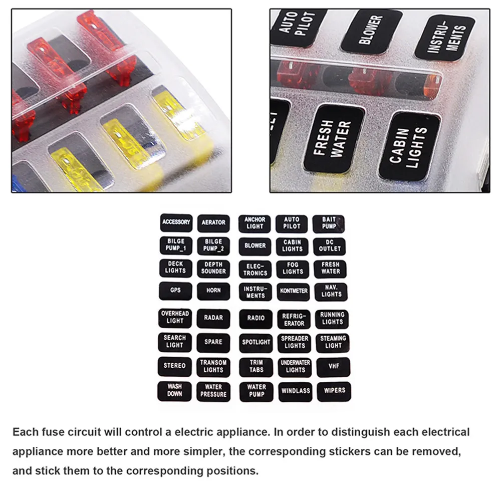 6 Way Fuse Box Base 12-30V Pbt Anti-Flame Retardant Car Audio Fuse Holder Terminal LED Indicator for Rv Boat Bus