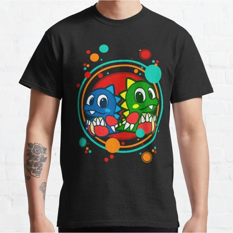 

Bub and Bob Bubble Bobble Arcade game Gift t shirt Cute dragon Graphic Clothes Short Sleeve Cartoon Tee All size Tops S-6XL