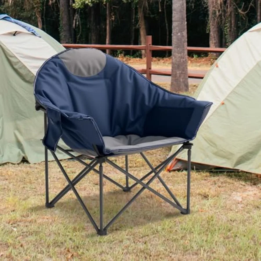 

Backyard patio garden camping oversized moon saucer chair, heavy duty padded folding sofa with cup holder and carry bag, blue a