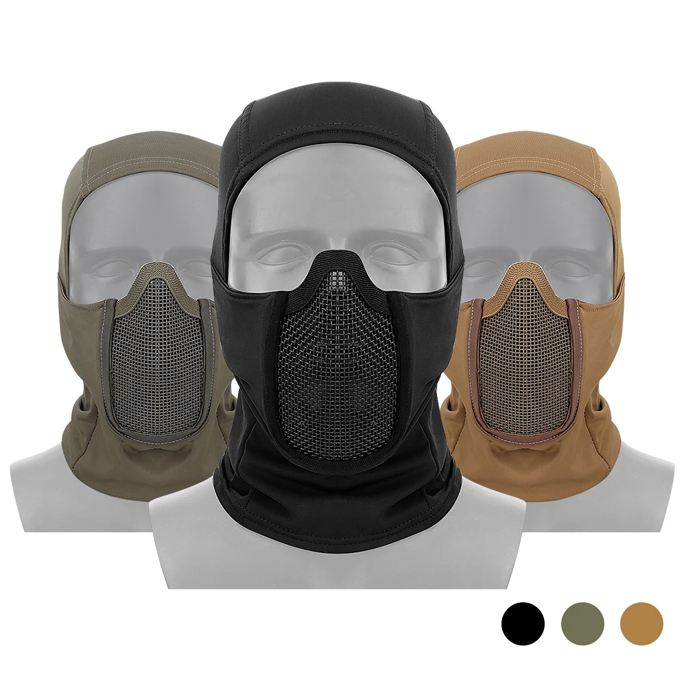 Masque de chasse intégral en maille d'acier, cagoule de paintball Airsoft, jeu CS, masque de protection de cyclisme