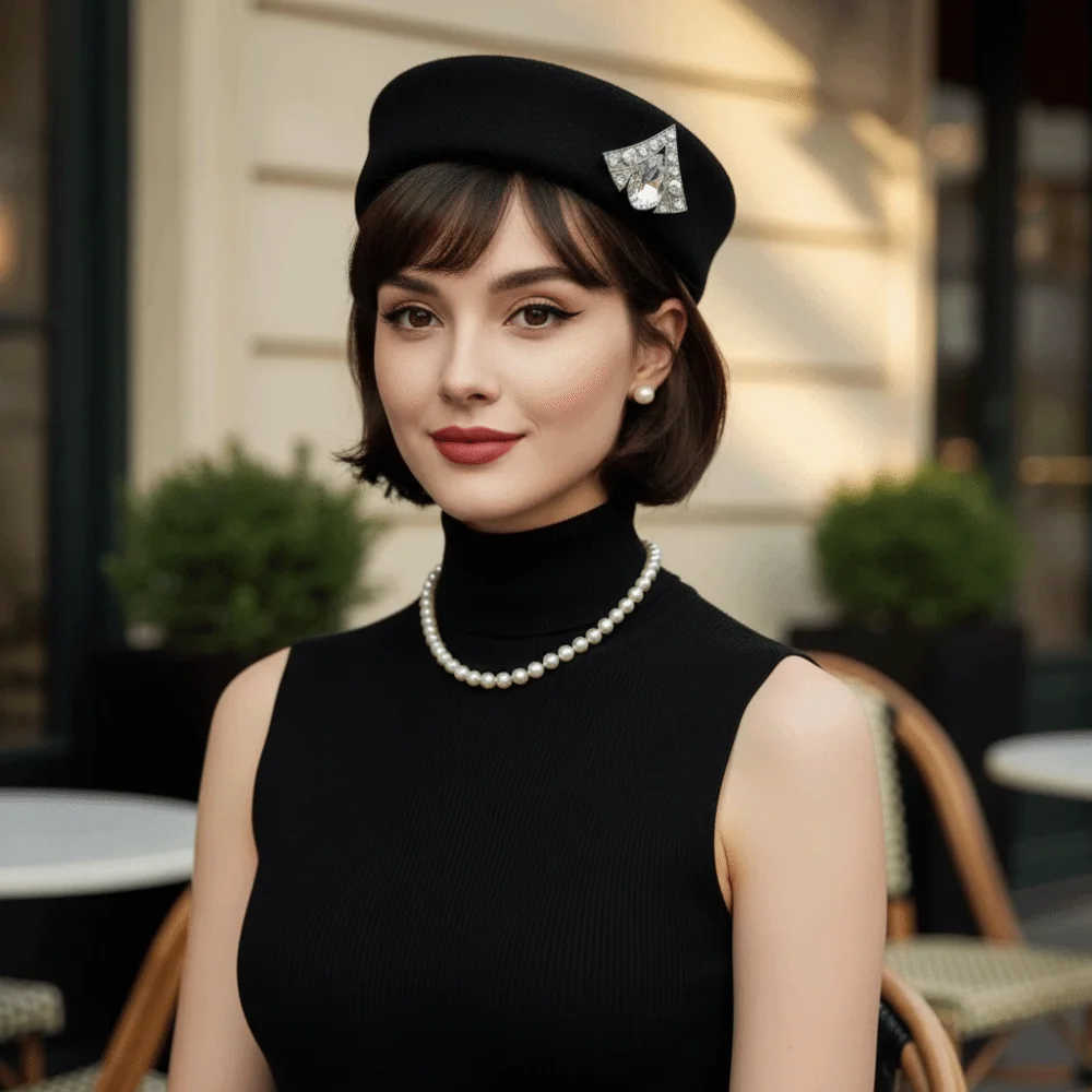 Uniform Stewardess Hat Vintage Topper Hat Rhinestone Solid Color Felt Beret Charm Retro Airline Stewardess Caps Masquerade Party