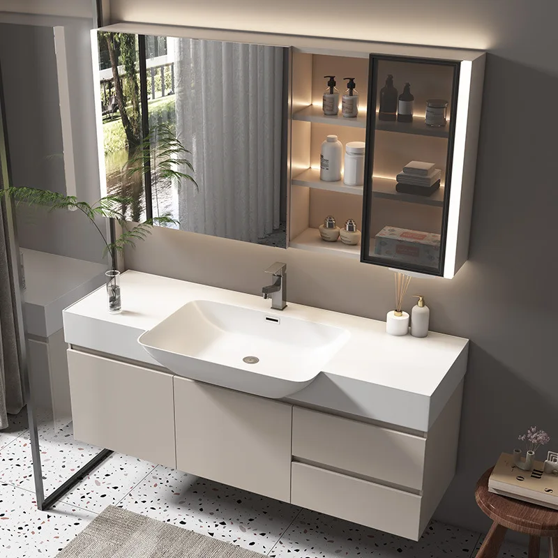 Pot Belly Basin Bathroom Cabinet Special Material Useful Bathroom Cabinet Modern Cream Bathroom Furniture Kylpyhuonekaappi XYYSG