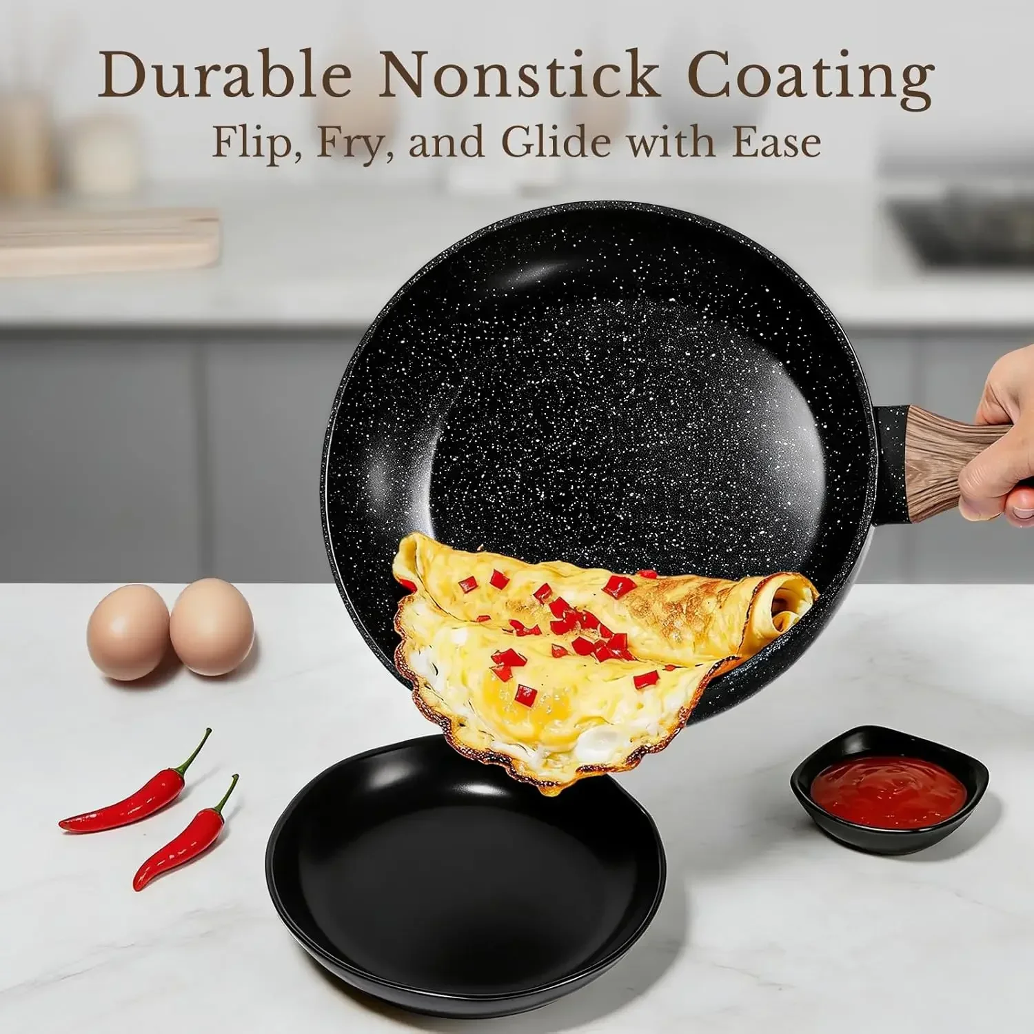25 Pcs Pots and Pans Set, Nonstick Ceramic Cookware Sets, Healthy Non-Toxic, Large Capacity, Induction Compatible, Cooking Set w