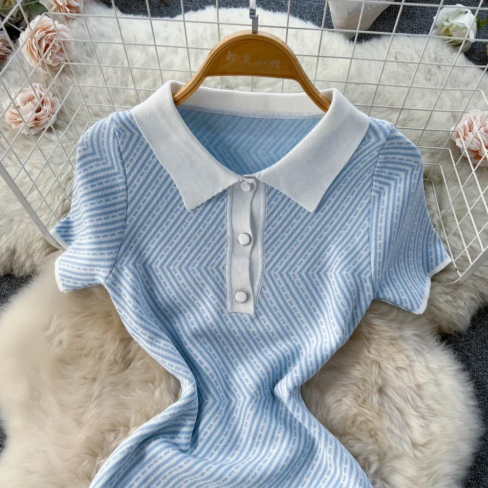 2026 Abito estivo corto lavorato a maglia a righe da donna maniche corte tubino elastico abito sexy da donna abito da spiaggia Hotsweet