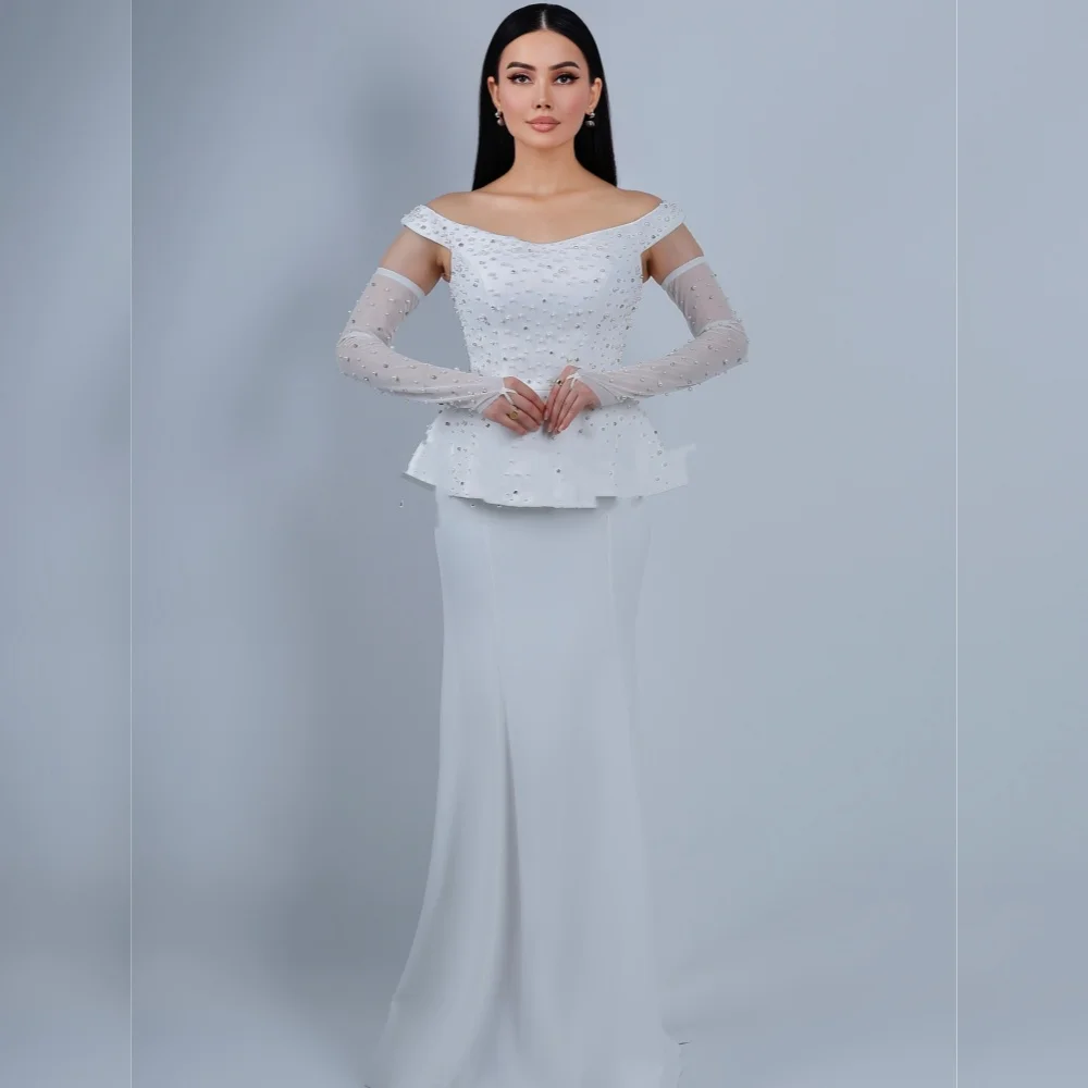 

Customized Sparkle Exquisite Jersey Sequined Pleat Trumpet Off-the-shoulder Long Dresses Bespoke Occasion Matching