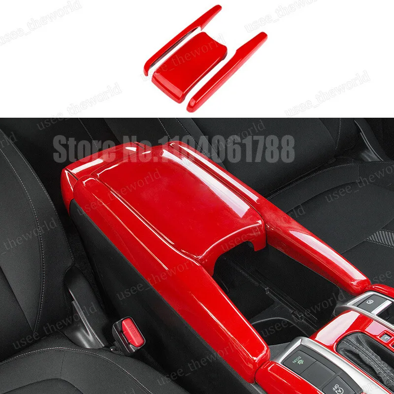 Red Interior Accessories for Honda Civic 10th Gen 2016 2017 2018 2019 2020 2021 Door Handles Strip Center Console Trim view 5