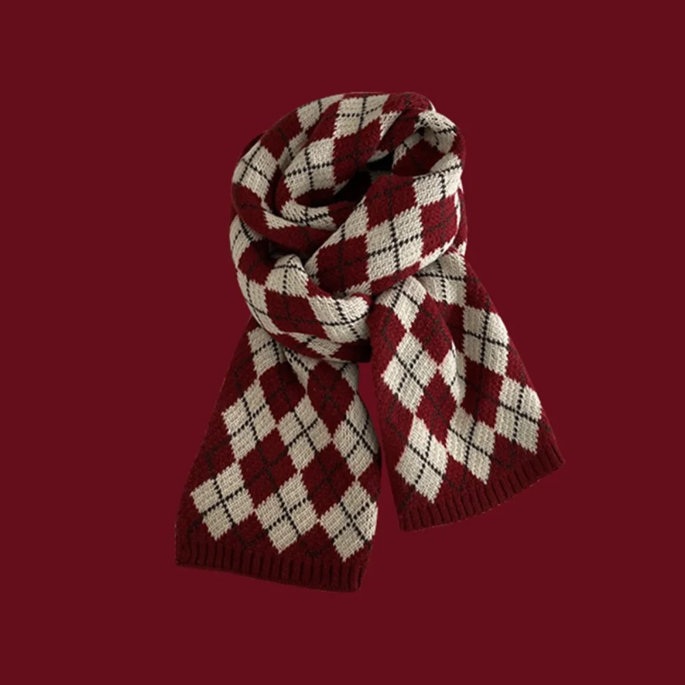 Red Scarf Christmas Elk Pattern Plaid Scarf Autumn And Winter Warm Neck Protection Long Scarf Holiday Gift Women Neckerchief