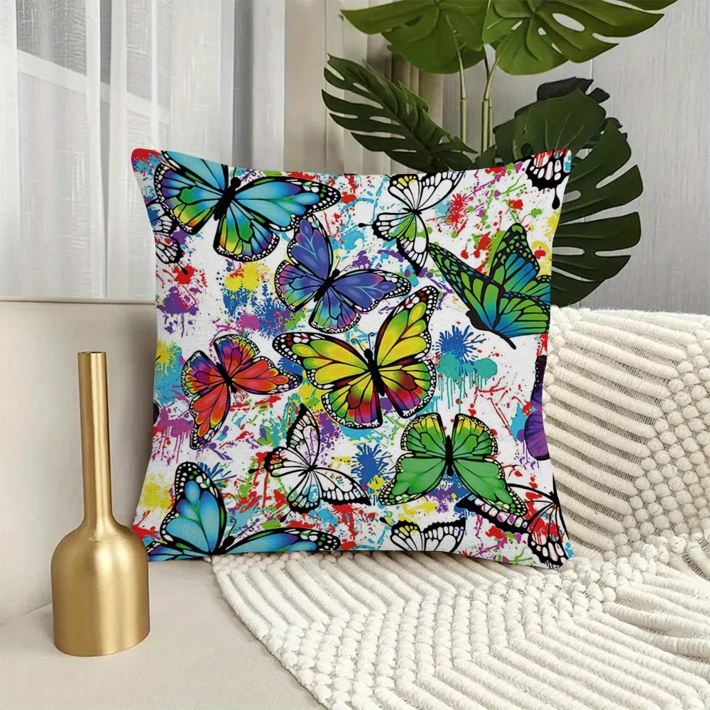 Vibrant Butterfly Pillow Cover Colorful Paint Splatter Design Cushion Case Polyester Zipper 16x16 Inch Square Home Decor