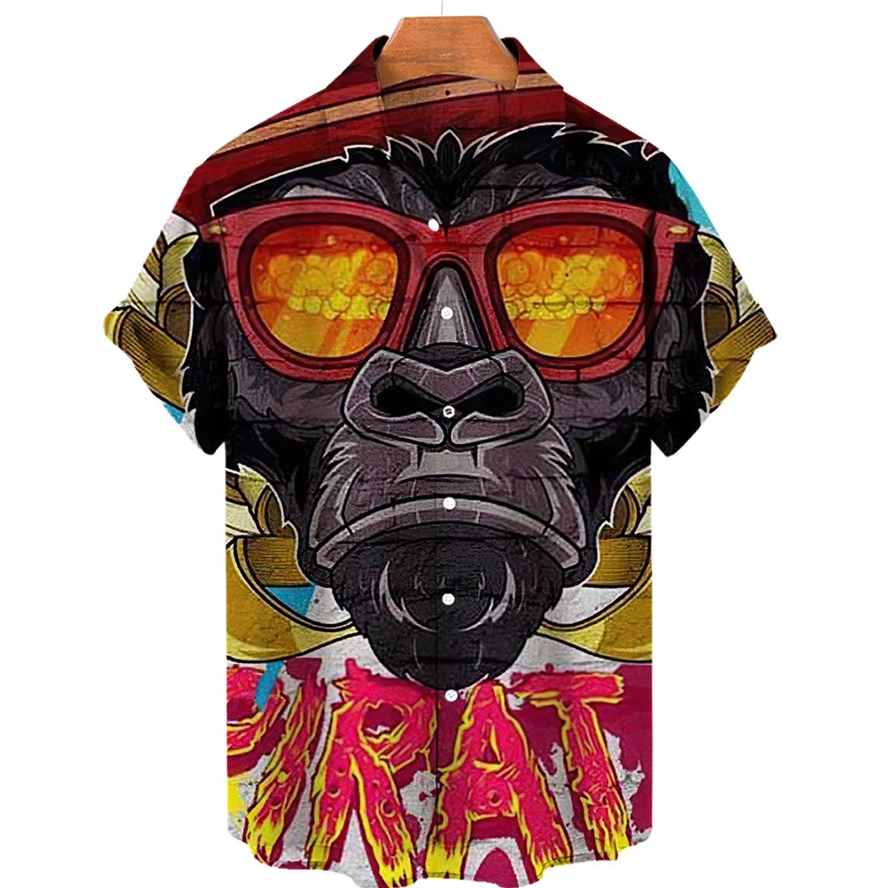 

Fashion Funny Animal Harajuku Men's Shirt Summer Casual Lapel Short Sleeve Blouse Street Hip Hop Clothing Loose Cardigan Tops