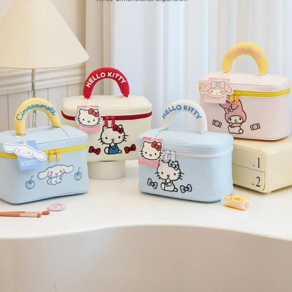 

Ручная косметичка Kawaii Sanrio Hello Kitty Melody, модная портативная дорожная сумка на молнии для девочек, цветная сумка для хранения макарон, подарок