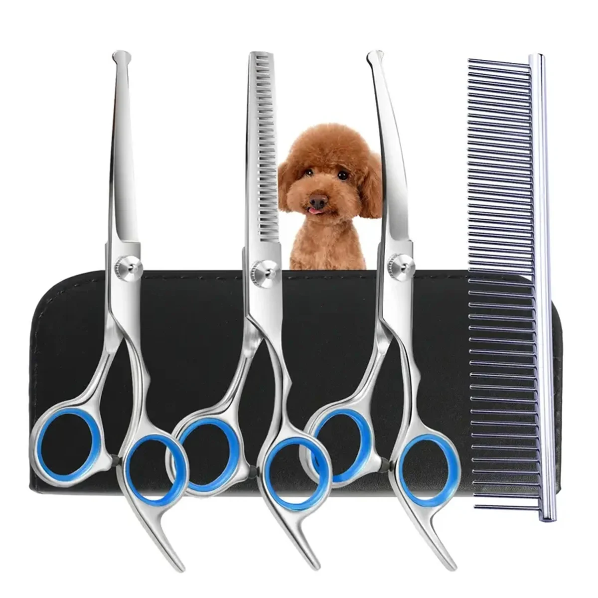 Pet Safe Scissors Professional Stainless Steel Dog Grooming Shears with Round Head Ambidextrous Precision Trimming 4 Types