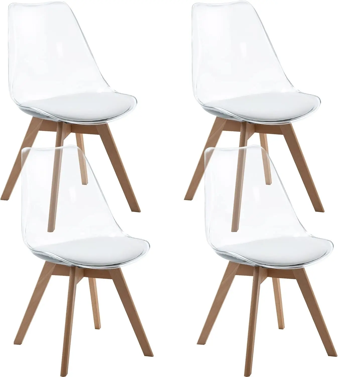 Dining Chairs Set of 4, Modern Kitchen Clear Acrylic Accent Dinner Chairs with PU Leather Cushions Seat and Solid Beech Legs, Su