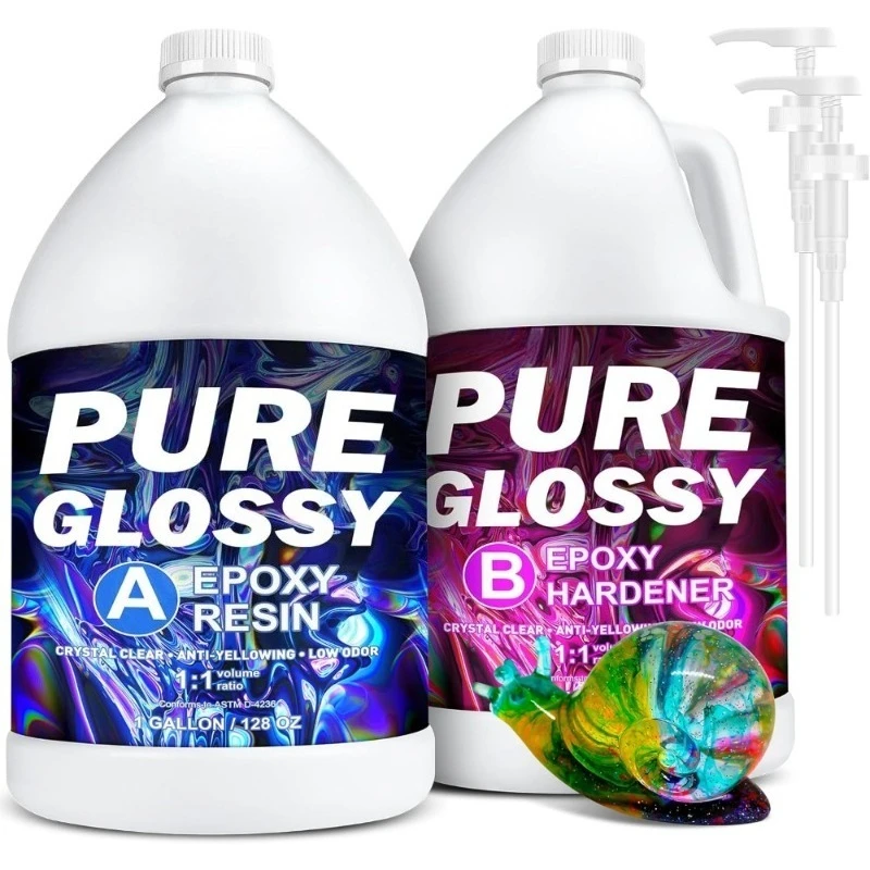 

Epoxy Resin Kit 2 Gallons Clear Crystal Resin with Pump for Casting Table Top Wood Art