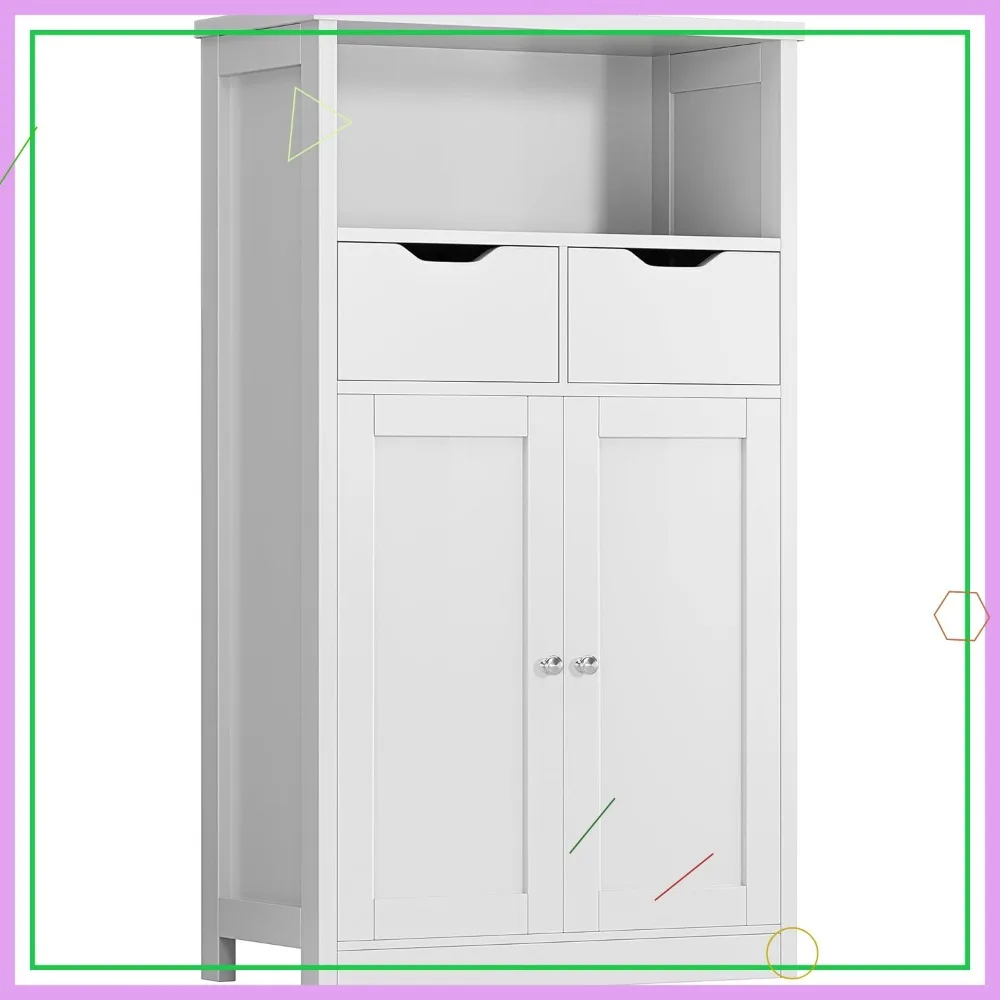 Witte vloeropbergkast met deuren en laden, verstelbare plankorganizer voor badkamerkeuken voorraadkast