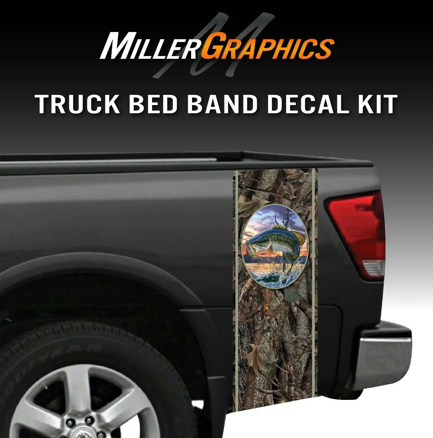 

For x2 Bass Jumping Fishing Camo Truck Bed Band Decal Graphic Sticker Kit