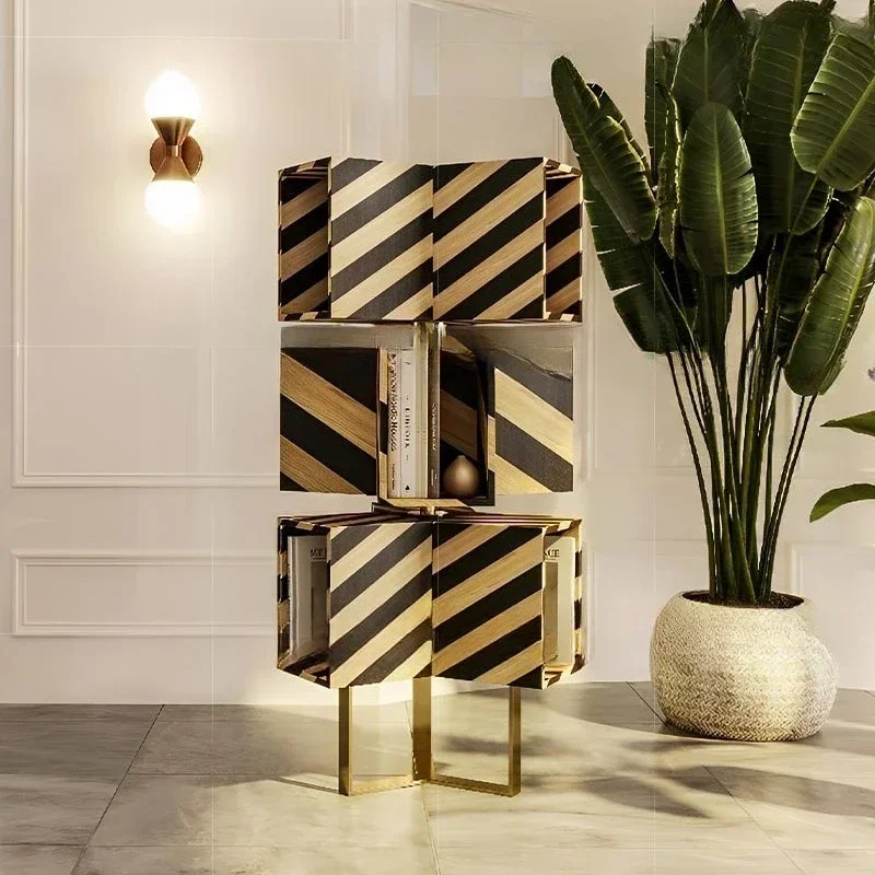 Solid wood rotating bookshelf home villa high-end bookcase designer creative storage