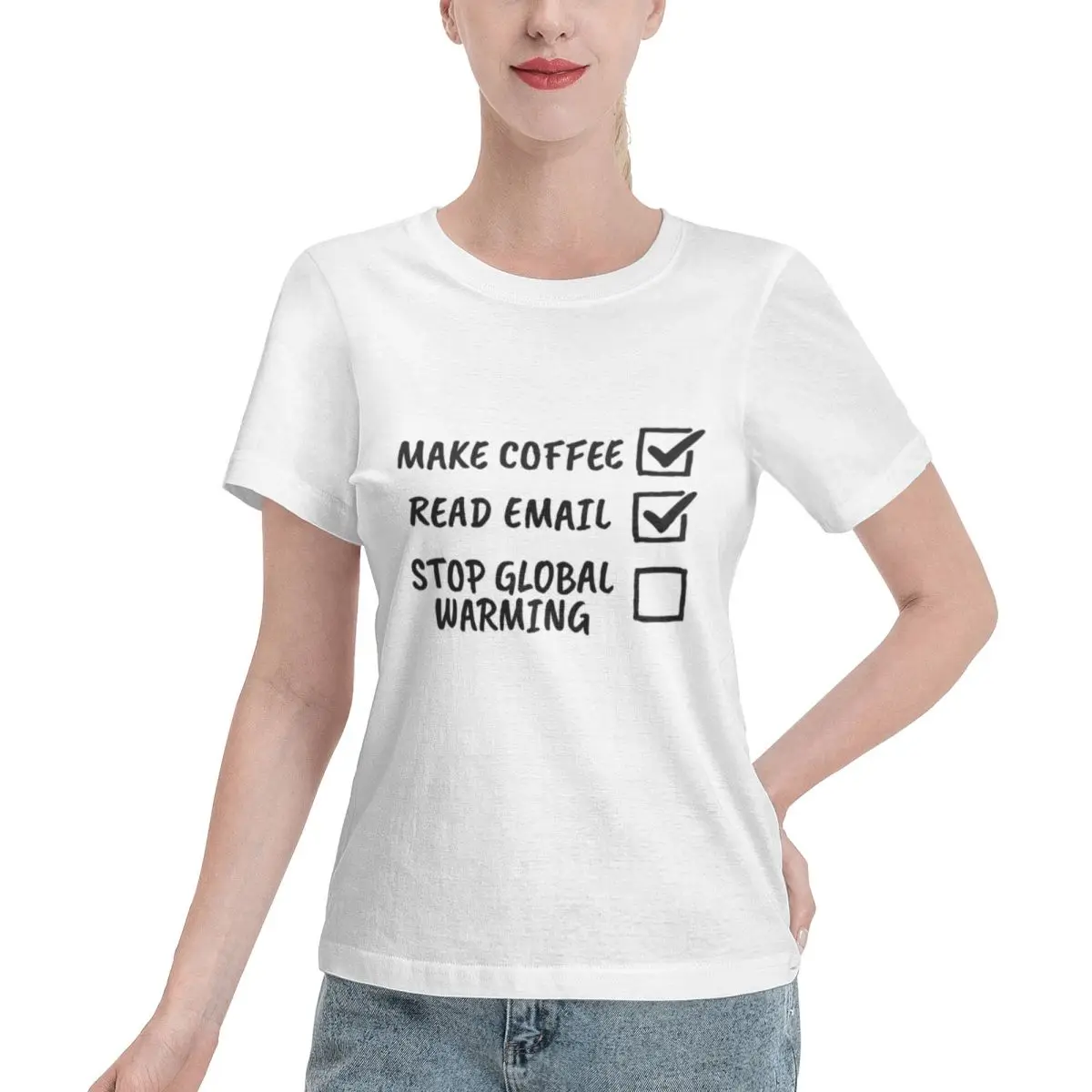 Free Matching Stop Global Warming Checklist Earth Day Climate Change Women's T-shirt Ootd Wholesale Blank Tee