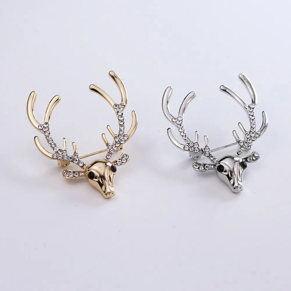 فريد الحيوان الأيائل رئيس بروش حجر الراين التلبيب دبوس عيد الميلاد شارة الملابس والاكسسوارات والمجوهرات الغزلان بروش معدني الأولاد