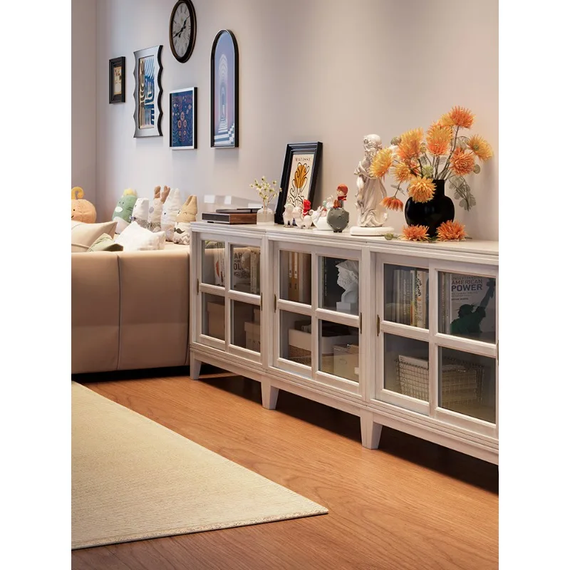 Living room low bookcase locker integrated household with door glass door solid wood sliding door bookshelf floor dust