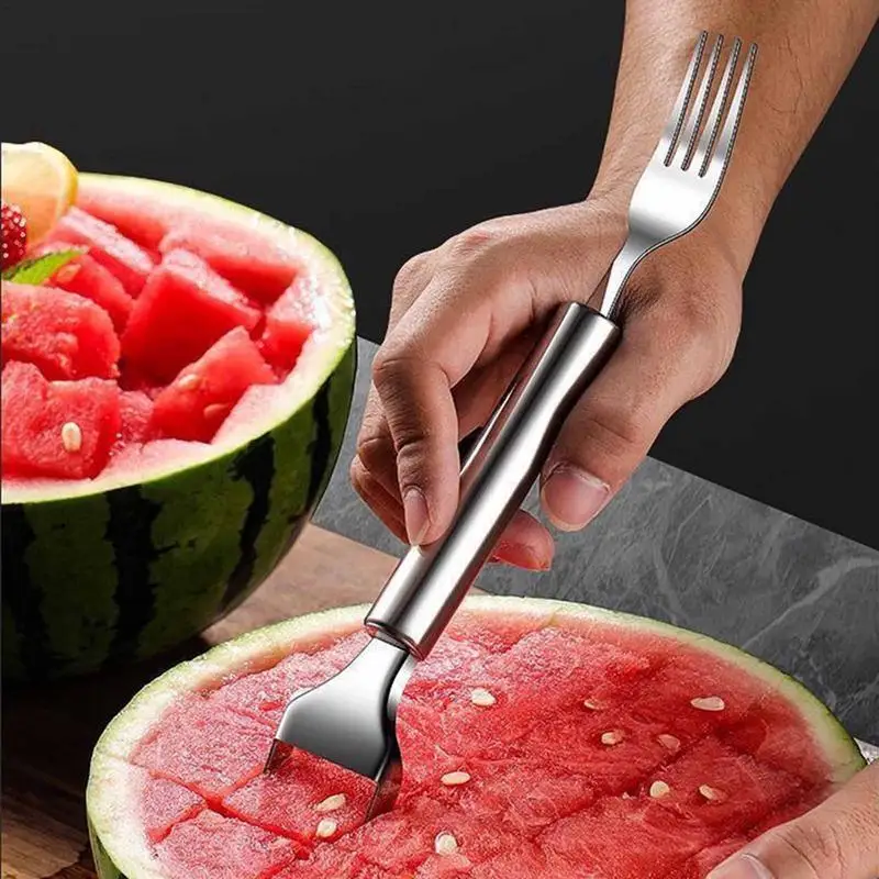 Watermelon Slicer Cutter Tool Watermelon Slice Gadget With Fork Stainless Steel Watermelon Cutting Tools Kitchen Accessories
